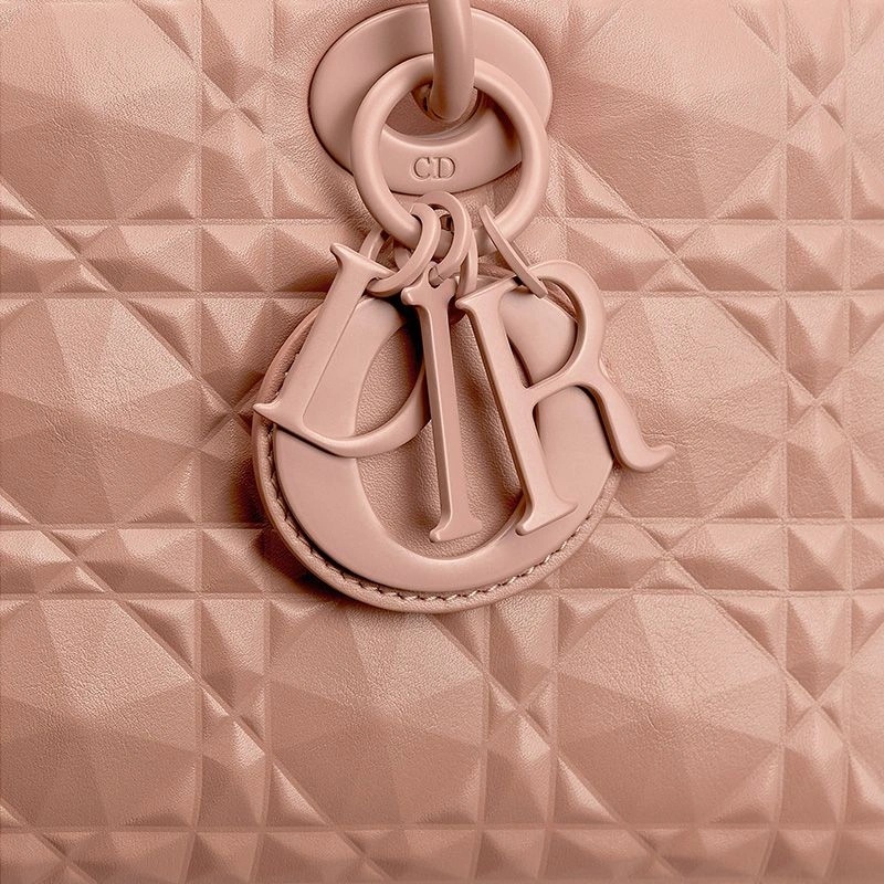 Medium Lady D-Joy Bag Ultramatte Cannage Calfskin with Diamond Motif Pink - Image 5