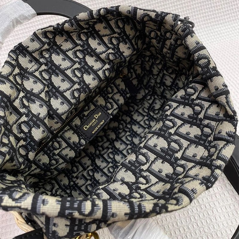 Medium Lady Dior Bag Wicker and Oblique Motif Canvas Black - Image 5