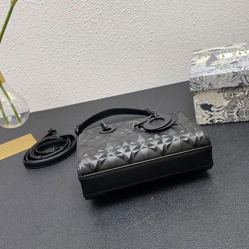 Micro Lady D-Joy Bag Ultramatte Cannage Calfskin with Diamond Motif Black - Image 3