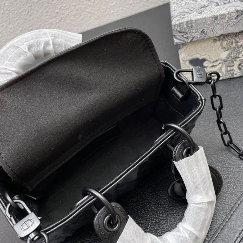 Micro Lady D-Joy Bag Ultramatte Cannage Calfskin with Diamond Motif Black - Image 4