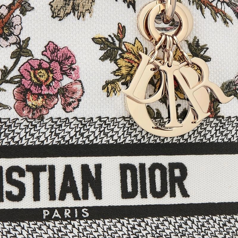 Medium Lady D-lite Bag Jardin Botanique Motif Canvass White - Image 5