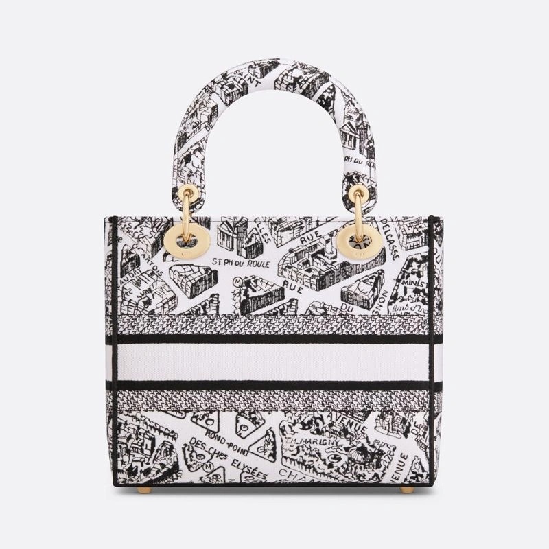 Medium Lady D-lite Bag Plan de Paris Motif Canvas White - Image 3