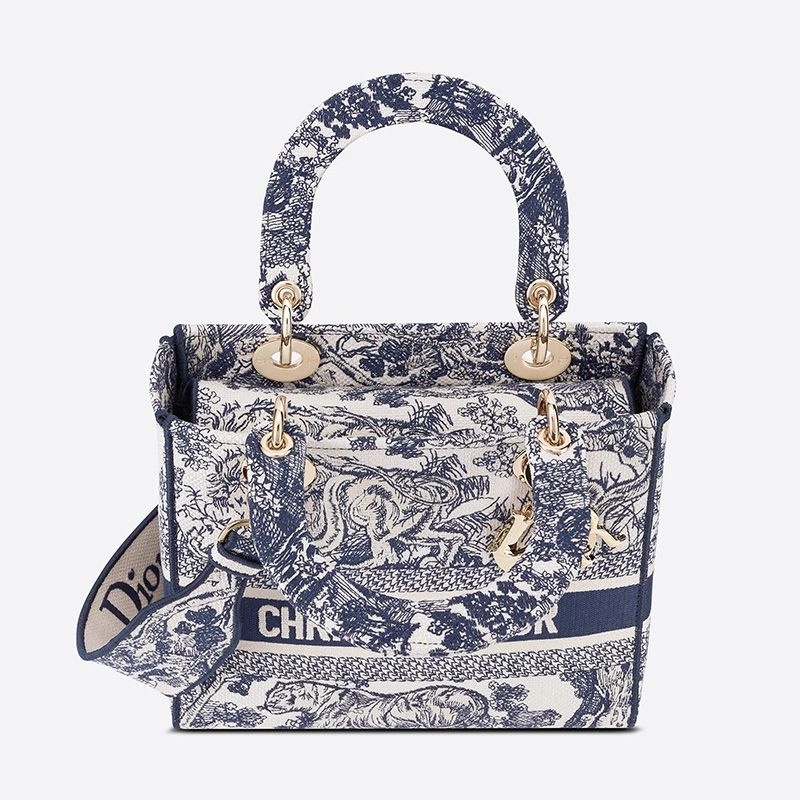 Medium Lady D-lite Bag Toile de Jouy Motif Canvas Blue - Image 4