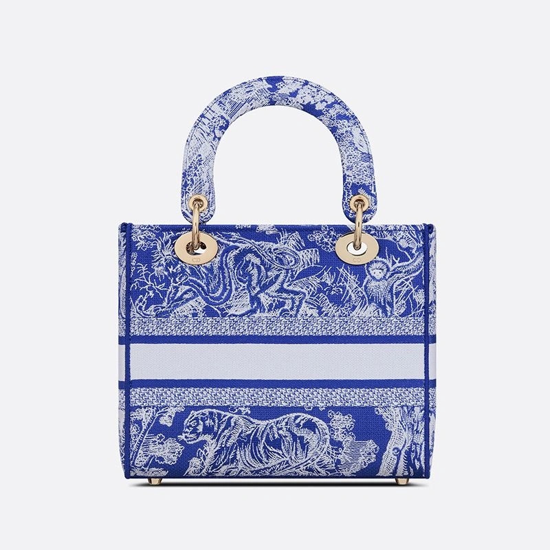 Medium Lady D-lite Bag Toile de Jouy Motif Canvas Bright Blue - Image 3