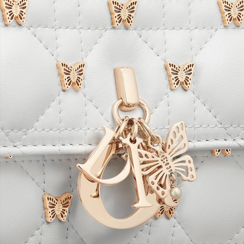 Miss Dior Top Handle Bag with Butterfly Studs Cannage Lambskin White - Image 5